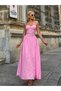 Women's Pink Princess Collar Zippered Full Length Lined Dress with Chest Gloplu Eley-10001543