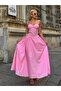 Women's Pink Princess Collar Zippered Full Length Lined Dress with Chest Gloplu Eley-10001543 - 4
