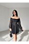 Black Chiffon Button Detailed Mini Dress