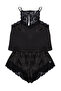 Siyah Dantelli İp Askılı Saten Şortlu Dokuma Pijama Takımı THMSS22PT0269 - 7