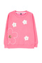 Fuşya Kız Çocuk Mevsimlik-İnce Çiçek Nakışlı Bisiklet Yaka Örme Sweatshirt TKDAW25SW00008