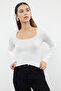 Ecru Square Neck Lace Detailed Crop/Short Knitted Blouse Twoaw25Bz00007 - 8