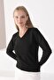 Women's Black V-Neck Knitwear Sweater
