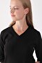 Women's Black V-Neck Knitwear Sweater - 3