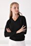 Women's Black V-Neck Knitwear Sweater - 2