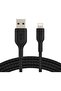 braided lightning to usb cable for iphone, ipad, airpods mfi-certified, 2m, black