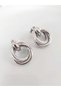 Sparkling Nested Past Double Silver Colored Hoop Earrings - 3
