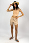 100% Cotton Women's Corduroy Striped Slim Shorts Beige