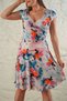 Women's Cross Collar Handkerchief Sleeve Digital Printed Midi Length Dress - 3