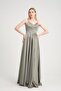 Rope Strap Satin Evening Dress - Flared with Top Pleat Detail - 2