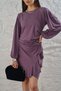 Women's Sandy Fabric Skirt Flounces Long Sleeve Dress - 2