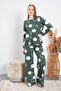 Women's Crew Neck Long Sleeve Flared Leg Pajama Set - 2