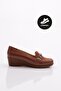 23072 Women's Front Metal Accessory Wedge Heeled Shoes Tan Patent Leather