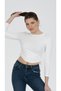 Of White Side Gathered Tied Knitted Crop Blouse (Narrow Fit) - 2