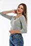 Gray Collar Detailed Blouse / Slim Fit - 4