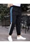 Men's Black Rubber Leg Striped Sporty Sweatpants - 2
