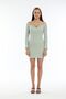 Water Green Melange Low-cut Dress - 3
