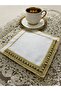 6-Piece Stripe Patterned Embroidered Embroidery Linen Coffee Side Presentation Napkin
