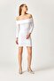 White Carmen Collar Long Sleeve Knitted Dress - 2