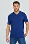 Midnight Blue V-Neck Cotton Slim Fit Men's Basic - 4