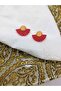 Custom designed, handmade polymer clay metallic red fan-shaped earrings with gold details, from the neighboring village. - 2