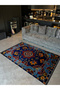 Antique Design Series in Blue Tones Red Detailed Orange Floral Patterned Decorative Carpet Antik84 - 4