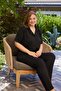 Large Size Women's Black Short Sleeve Cotton Front Buttoned Pajama Set