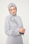 Gray Stone Embroidered Feather Detailed Ferace - 5