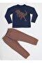 Coffee Lettered Dino Jogger Pants + Tshirt Tracksuit Set Bn-043-Bella Notte - 3