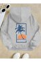 Children's Palm Printed Oversize Winter 3 Thread 100% Cotton Hooded Sweatshirt