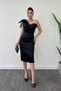 Satin Strapless Tulle-Detail Pencil Dress - BLACK - 2