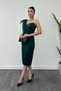 Satin Fabric Strapless Tulle Detailed Pencil Dress - Emerald Green - 2