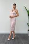 Satin strapless pencil dress with tulle detail - powder