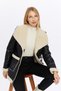 Women's Faux Fur Jacket with Faux Leather Details - 4