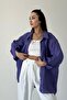 Purple Blue Off-Shoulder Oversize Voile Shirt - 4