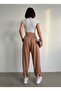 Women's Camel Pleated Comfortable Modal Shalwar Trousers - 5