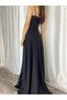 Women's Strap Low-cut Double Breasted Collar Slit Evening Dress Light Crepe Evening Dress (Color) - 2