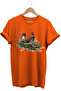 Hunting Ring Neck Bayaki Pheasant Peacock Nature Tree Printed Regular Fit Orange T-Shirt