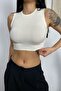 Kadın Basic Beyaz Halter Yaka Atlet Crop