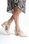 New Drawstring Beige Skin Short Heeled Shoes