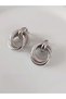 Sparkling Nested Past Double Silver Colored Hoop Earrings - 2