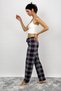 Women's Cotton Plaid Pattern Sleepwear Sweatpants with Ribbon Dark Navy Blue - 2