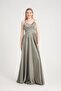 Rope Strap Satin Evening Dress - Flared with Top Pleat Detail - 3
