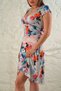 Women's Cross Collar Handkerchief Sleeve Digital Printed Midi Length Dress - 4