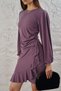 Women's Sandy Fabric Skirt Flounces Long Sleeve Dress - 3