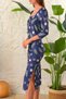 Women's Digital Printed Pearl Velvet Long Slit Dress - 4