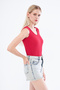 Women's Fuchsia Color Wrap Blouse with a Window on the Back - 7