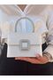 Women's Mother of Pearl Satin Covered Accessory Detailed Chain Evening Dress Shoulder Bag