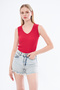 Women's Fuchsia Color Wrap Blouse with a Window on the Back - 5