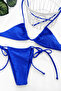 Women's Blue Side and Neck Tie Thong Triangle Bikini Swimsuit Set - 2